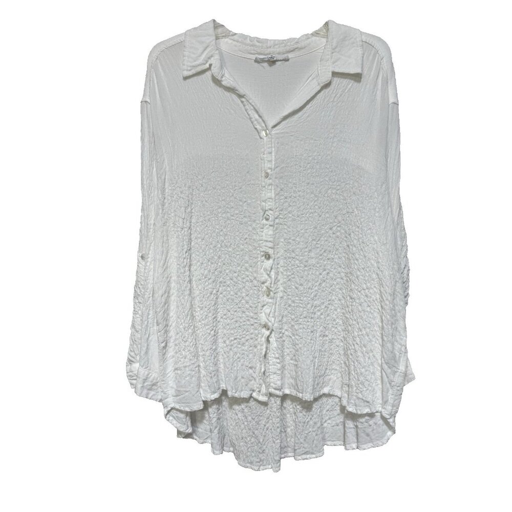 Jane and Delancey Womens 1X Top Shirt Crinkle Gauze White 3/4 Roll Tab Sleeves
